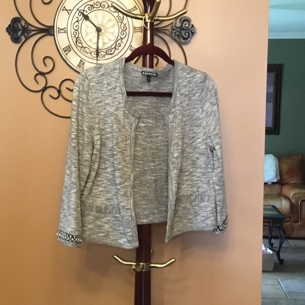 Express  Grey Cropped Knit Jacket